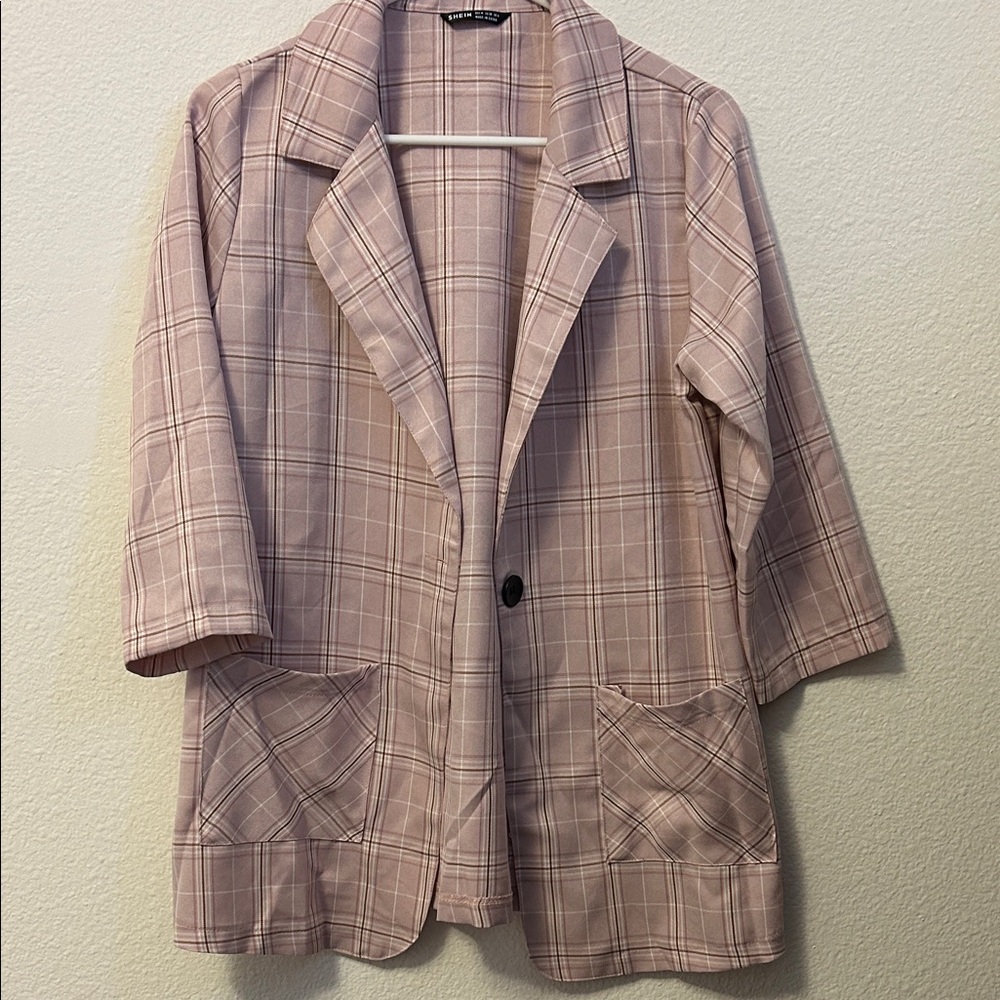 SHEIN Pink Plaid Blazer